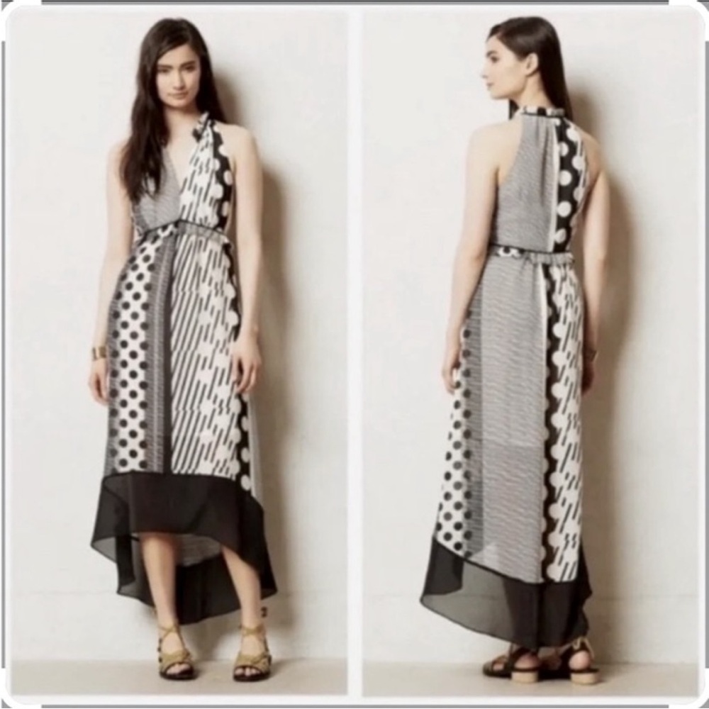 Anthropologie Maeve Sleeveless Channeled Dot/Line/Stripe Hi-Lo Dress Size 2
